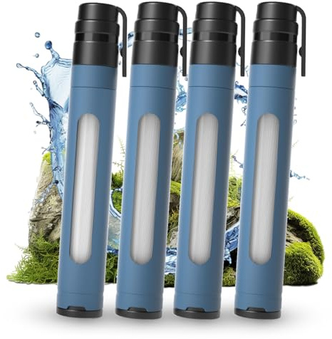 Joypur Filtro dell'acqua per esterni con finestrella di sopravvivenza – Filtro dell'acqua personale con capacità di filtro da 3000 l, filtro acqua potabile per attività all'aperto (Blu * 4)
