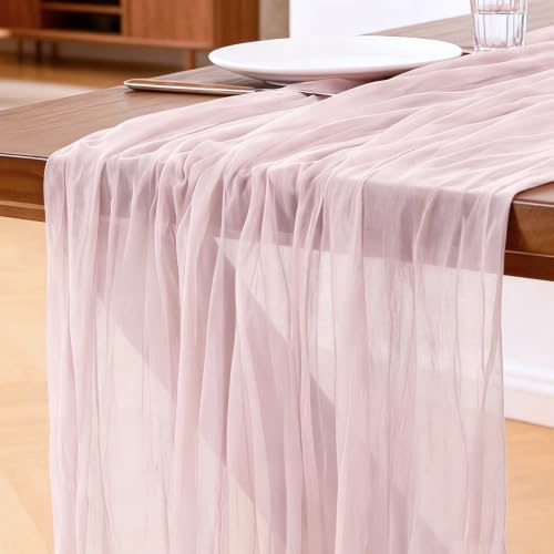 Käsetuch Tischläufer Rosa, 300 x 90 cm Boho Gaze Tischläufer Cheesecloth Läufer für Hochzeit, Geburtstagsfeiern, Babypartys, Weihnachten und Silvester von Tisch Dekoration