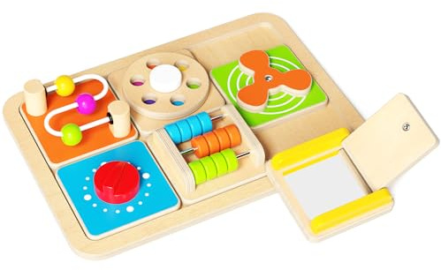 Paisure Montessori Busy Board for Toddlers 1-3, 6-in-1 Sensory Activity Cube, Fine Motor Skills Learning Toy with Bead Maze, Gears & Spinner, Quiet Travel Toy for 1 Year Old Boy and Girl Gifts