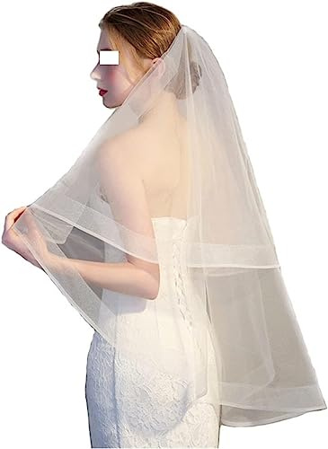 Bröllopsslöja, med kam dubbla lager tyll korta slöjor for bröllop brud brudtärna blomsterflicka brudslöja(Ivory)