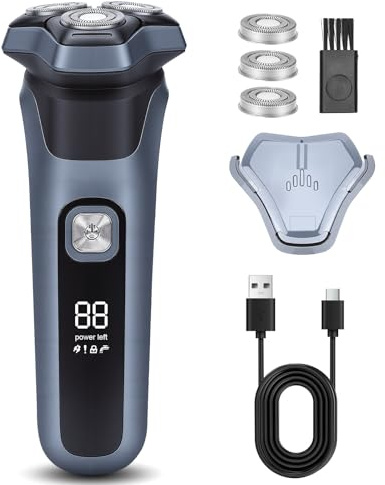 Maquina de Afeitar Hombre, Inalámbricas Afeitadora Electrica Hombre, Maquinilla de Afeitar Hombres con LED Afeitadora, Cabezal Flotante 3D, IPX7 Impermeable Húmedo y Seco Rasuradora Hombres