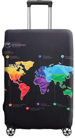 Werownsgso Housse de protection pour valise - Élastique - Avec motif carte du monde - Étanche à la poussière - Lavable - Pour voyage, Noir , XL(29-32Inch）, Classique