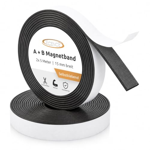ECENCE Självhäftande magnetband A + B för insektsnät (5m + 5m) Magnetiska remsor med ömsesidig attraktion