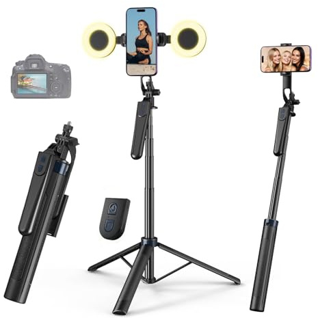 yAyusi 180cm Treppiede Smartphone Selfie Stick Estensibile con Luce, Trepiedi per iPhone con Telecomando, 360° Trepiedi per Telefono con Morsetto per Telefono per Video/Streaming Live/Vlog