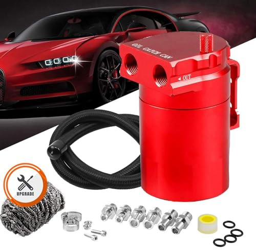 RULLINE Universal 350ml Oil Catch Can Tank 0046 Aluminum Polish Baffled Reservoir Red