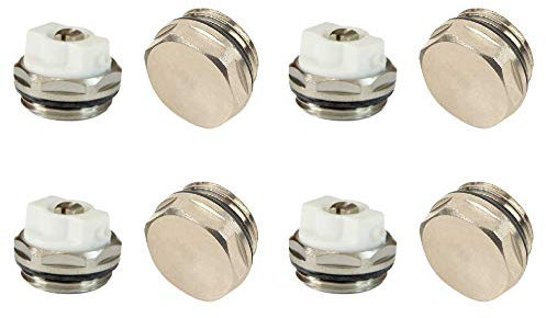 x4 Air Bleeder & Blank Cap Set Manual Radiator AIR Vent Bleed Plug Valve Kit 1/2 BSP