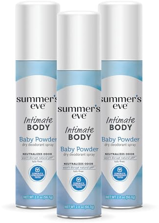 Summer's Eve Baby Powder Gentle Daily Feminine Spray with Talc-Free, Odor-Neutralizing and Moisture-Absorbing Formula, 2 Oz, Pack of 3