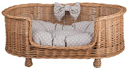 e-wicker24 Magazzino in vimini per cane/gatto, sdraio con cuscino estraibile, cuscinetto per gatti, cuccia per cani (a pois, 85x58 H37)