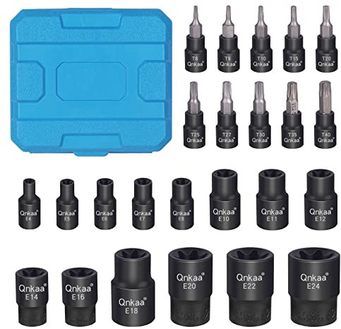 Torx Bit Socket Female E-Torx External Sockets Set 24PCS | T8-T40 & E4-E24 1/4 3/8 1/2 | CRV | Enhanced Mini Storage Case