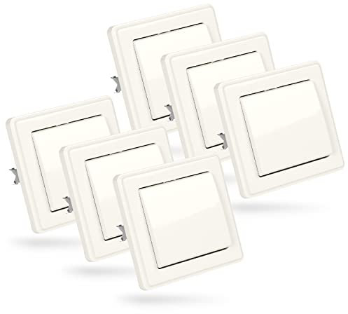 ABSINA 6x Wechselschalter Unterputz in weiß - Lichtschalter Unterputz 250V AC, 10A, inkl. Rahmen, Einsatz & Lichtschalterabdekung - Lichtschalter Wechselschalter, Schalter Unterputz, UP Schalter
