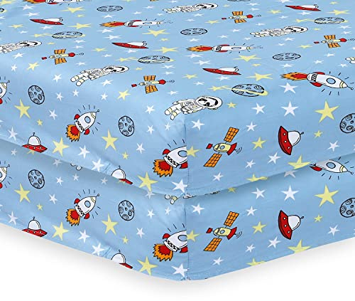 Indus Textiles Juego de 2 sábanas bajeras para cuna, de fácil cuidado, suaves y duraderas, color azul espacial, 70 x 140 cm