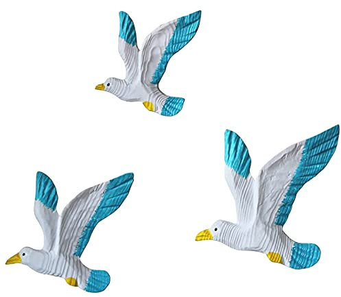 Decorazione da parete marina, 3 pezzi Gabbiano da appendere, decorazione da spiaggia, camera da letto, ornamento in legno, decorazione in stile mediterraneo, sculture murali Gabbiano per camera da