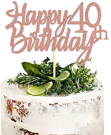 Sumerk 40 Pcs 40th Birthday Cake Toppers Cake Toppers for Birthday Party Decorating Supplies Rose Gold 1 Pack