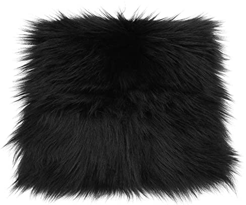 WLLHYF Shaggy Faux Fur Quadrati Tessuto 12 pollici Fluffy Pelliccia Piazza Toppe Plush Tappeto Sedia Coprire Sedile Cuscino Pad per artigianato fai da te Natale Gnomi Decori Cucire Costume (Nero)