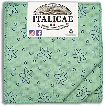 ITALICAE - spugne microfibra MADE IN ITALY - spugnette verdi fantasia a fiori 3PZ 20x20cm - Ultra assorbenti perfette per la pulizia doccia, o come spugna pulizia bagno adatta a ogni superficie