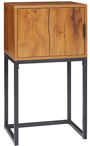HOMCOM Konsolentisch Flurtisch mit Schrank, Beistelltisch im Modern-Design mit Stahlrahmen, Ausstellungstisch für Flur Wohnzimmer, 40 x 30 x 76 cm, Natur