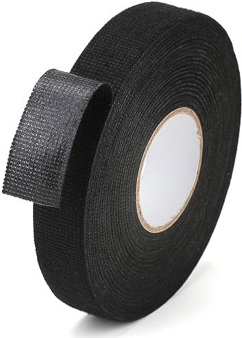 Wiring Harness Loom Insulating Tape, 19MMx25M Black Fabric Cloth Electrical Tapes Adhesive Heat Resistant, Strong Felt Wires Noise Damping Cable Looms Tape for Cars Auto Vehicle Motorcycle Cable Fixed