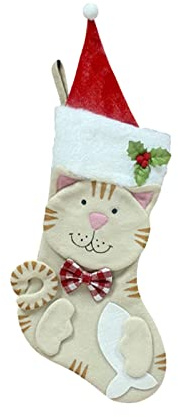 Julstrumpor Barn Julstrumpor Xmasstrumpor med Vit Fuskpälsmanschett, öppen Spis Hängstrumpor för Hemmet Julfestdekoration(katt)
