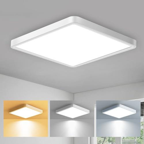slochi 15W 1500LM Bathroom Lights Ceiling, LED Ceiling Light 3000/4000K/6500K, IP44 Flush Ceiling Light Waterproof, Ultra Thin Square Ceiling Lamp for Bedroom Kitchen Living Room