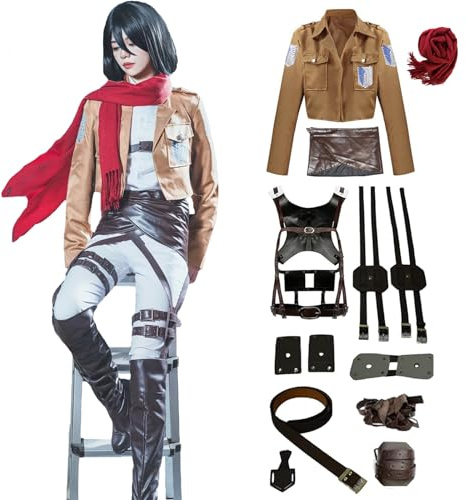 Fiamll Ackerman - Costume de cosplay, pour cosplay, Halloween, carnaval, fêtes, pour adultes, kaki, XL