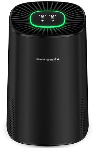 Erikssøn Purificateur d'air Air Purifier Elite - Noir - 240 m3/h - Aide contre la poussière, le rhume des foins et les allergies - Filtre Hepa 14 - Ioniseur réglable - Extra silencieux en mode sommeil