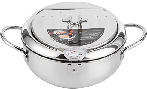 Freidora Tempura Olla para Freír Tempura Olla para Freír Estilo Japonés con Termómetro, de Tacto Frío, Recordatorio de Nivel de Aceite, (L Tamaño 24cm / 9.4in)
