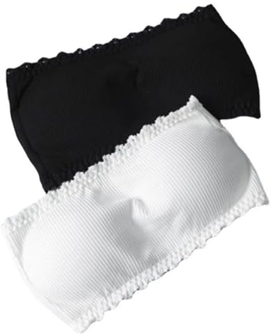 2 Pièces Femmes Soutiens Gorge sans Bretelles Tube Top Bandeau Soutiens-Gorge Dentelle Amovible rembourré Bralette Invisible Soutien Gorge