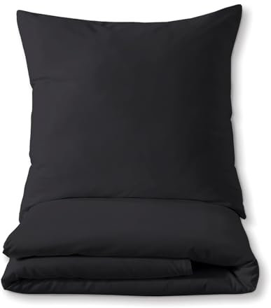 Mixibaby Luxuriöses Bettset aus Mako-Satin 100% Baumwolle 135x200 155x220 200x200 200x220, Größe:155 x 220 cm, Farbe :Schwarz