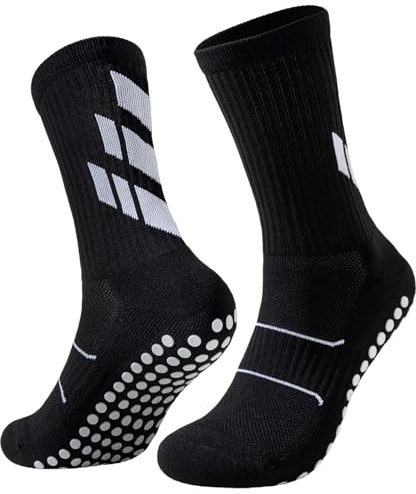 Niorasen Fußball socken für Herren und Damen, Grip sneaker Socken Männer,Tapedesign football Socks Baumwolle Atmungsaktiv Rutschfeste für Basketball Yoga Training Laufen, 43-46, Schwarz