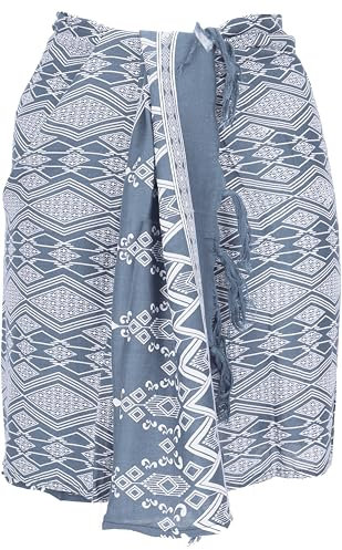GURU SHOP Schmaler Bali Sarong, Wickelrock, Sarongkleid, Schal - Raute/taubengrau, Herren/Damen, Synthetisch