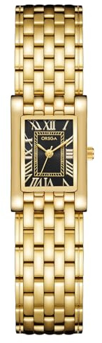 CIVO Orologio Donna Oro Acciaio: Inossidabile Orologio da Polso Analogico Quarzo - Piccolo Orologi Donna Quadrante Nero Rettangolare Classico Vintage Numeri Romani