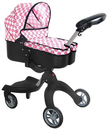 BiBi Doll Dolls Pram & Doll Carrier 2-in-1 Pink - Dolls Pushchair Baby Doll Pram Adjustable Handle & Canopy Baby Doll Accessories