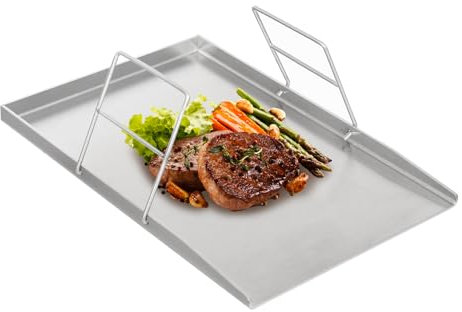 Plancha de acero inoxidable, bandeja universal para barbacoa con 2 prácticas asas, para uso en barbacoas, camping, senderismo, fiestas, color plateado (45 x 30 cm)