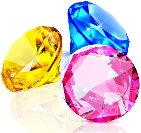 MARFOREVER 60MM Extra Large Diving Gems Pool Toys, Extra Big Acrylic Diamond Pirate Treasure Gems Huge Underwater Gemstone for Summer Water Toys Beach Party Favor Boy Girl Swimming Training Gifts
