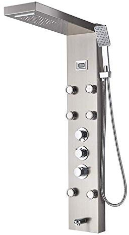 Duschsystem svart badkar dusch termostat duschpanel regn vattenfall massagemunstycken duschpelare duscharmatur torn duschset, nickel borstad