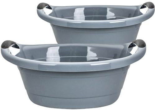 Set di 2 vasche per la biancheria, 15 litri, colore grigio, made in EU, con manici, 50 x 38 x 18 cm