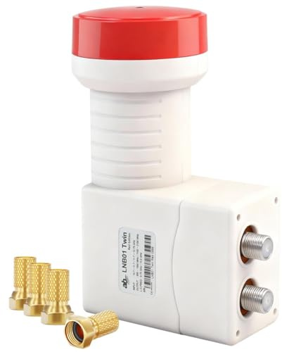 AB Twin LNB (Red Edition) 2 deltagare för parabolantenn, UHD 4K väderskydd LTE filter LNC, 2-vägs direktanslutning till satellitmottagare och TV inkl. 4x förgyllda Nonic F-kontakter