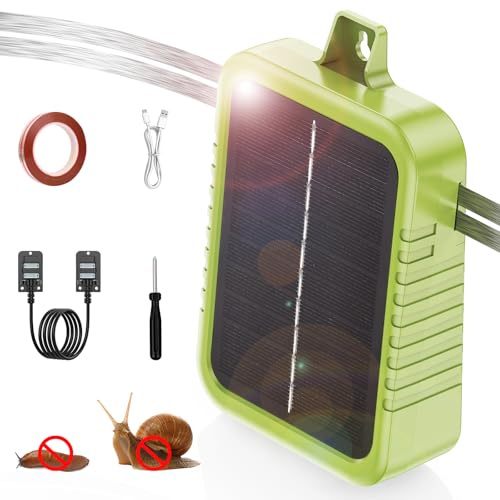 Kit di Recinto Elettrico Anti-Lumache con Batteria al Litio Integrata 2.4Ah e Pannello Solare 2W, Dispositivo di Protezione con Nastro Recinto 12m e Accessori Anti-Lumache, per Protezione Giardini