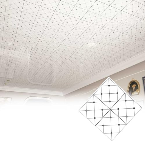 Pannelli Controsoffitto Pannelli per Soffitto Autoadesivi 30x30 cm per Bagno, Pannelli per Soffitto in PVC Lisci e Impermeabili, Rivestimento per Soffitto Decorativo(E,100pcs(9㎡))
