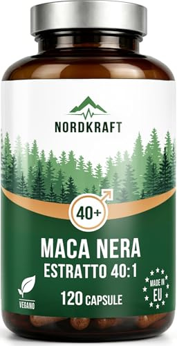 Maca Nera – Estratto di Maca Nera 40:1, 1000 mg Dose Giornaliera, 120 Capsule Vegane con Zinco, Boro, Vitamina B6, B12 Testato in Laboratorio, Made in EU (110 unità (Confezione da 1))