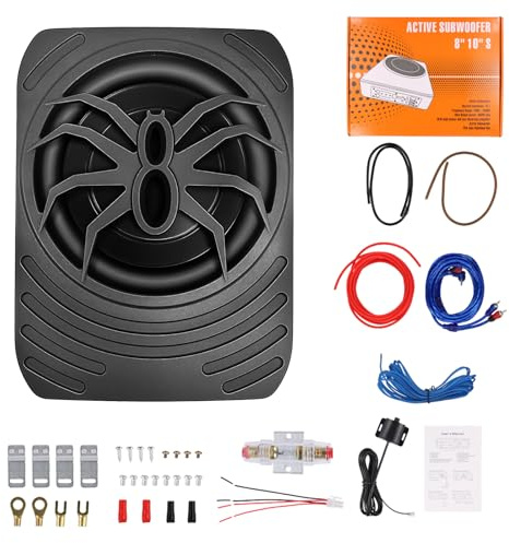 Realdio Aktiv bilsubwoofer, maximal effekt 1000 W, 7 tum kompakt subwoofer för montering under sätet, integrerad förstärkare, sluten subwoofer, svart, kompatibel med olika bilmodeller