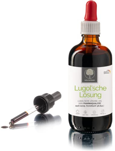 100ml Lugolsche Lösung 5% in pharmazeutischer Qualität (ph. Eur.) - hergest. in Deutschland – Jodlösung nach Originalrezeptur in Apothekerflasche - incl. Pipette