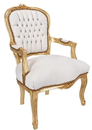 Way Home Store Sessel Barock Luis Französischer Stil XVI Gold und Kunstleder Weiß 63 x 65 x 94 cm