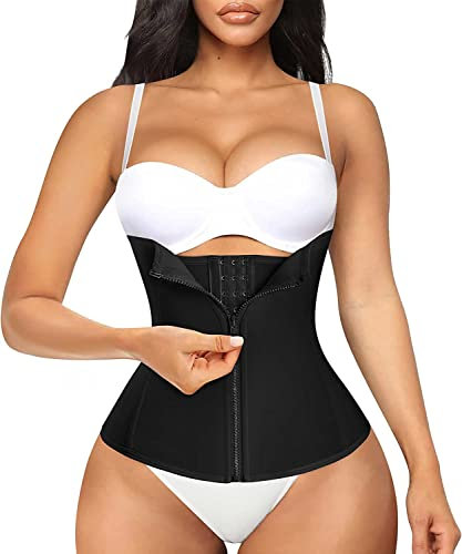 Bafully Damen Taillenformer Unterbrust Korsett Taillenmieder zum Gewichtsverlust Firgur Body Shaper mit 3 Reihen Haken & Reißverschluss (Schwarz, M)