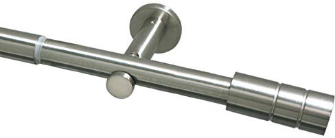 Gardinia Gardinenstangen-Set Zylinder, 1-läufig, Inkl. Träger, Endstücke und Befestigungsmaterial, Länge 190-360 cm, Metall, Edelstahl-Optik
