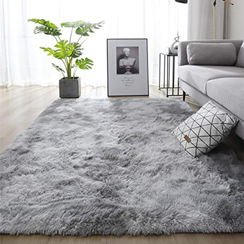 Leesentec Tapis Chambre Doux Tapis Salon Fourrure Decoration Salon Antidérapant Moelleux Tapis de Salon Moderne Shaggy Tapis de Sol Grand(Gris Blanc, 120 * 160cm)