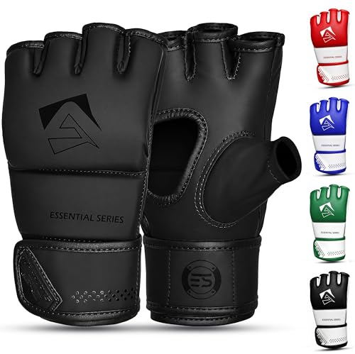 AQF MMA Gloves for Grappling & Martial Arts Training MMA Sparring Gloves Open Palm faux leather for Kickboxing Punching Bag Muay Thai & Cage Fighting (Matt Black, XL)