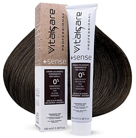 Vitalcare | +Sense - Colorazione Permanente, Crema Colorante Capelli, Senza Ammoniaca, Resorcina, PPD, Siliconi - 5/00 Castano Chiaro, 100ml