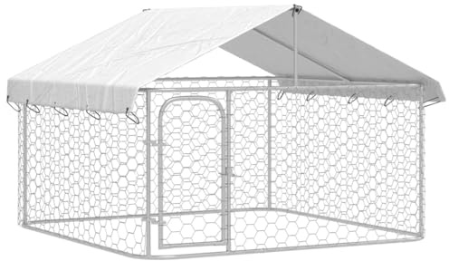 vidaXL Dog Kennel Silver Galvanized Steel, polyethylene Large Dog Kennel