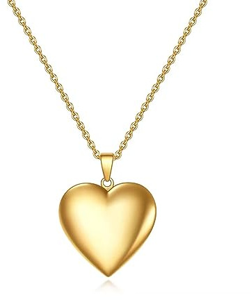 KunBead Womens Gold Custom Personalised Memorial Love Heart Photo Locket Necklace with Picture inside-Stainless Steel